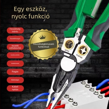 8-in-1 multifunkcionális villanyszerelő fogó feszültségteszterrel a vezetékek lecsupaszítására, vágására és húzására