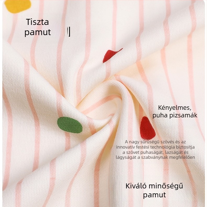 100% pamut női pizsama készlet — kardigán-stílusú hosszú ujjú felső és hosszú nadrág, aranyos rajzfilm mintával