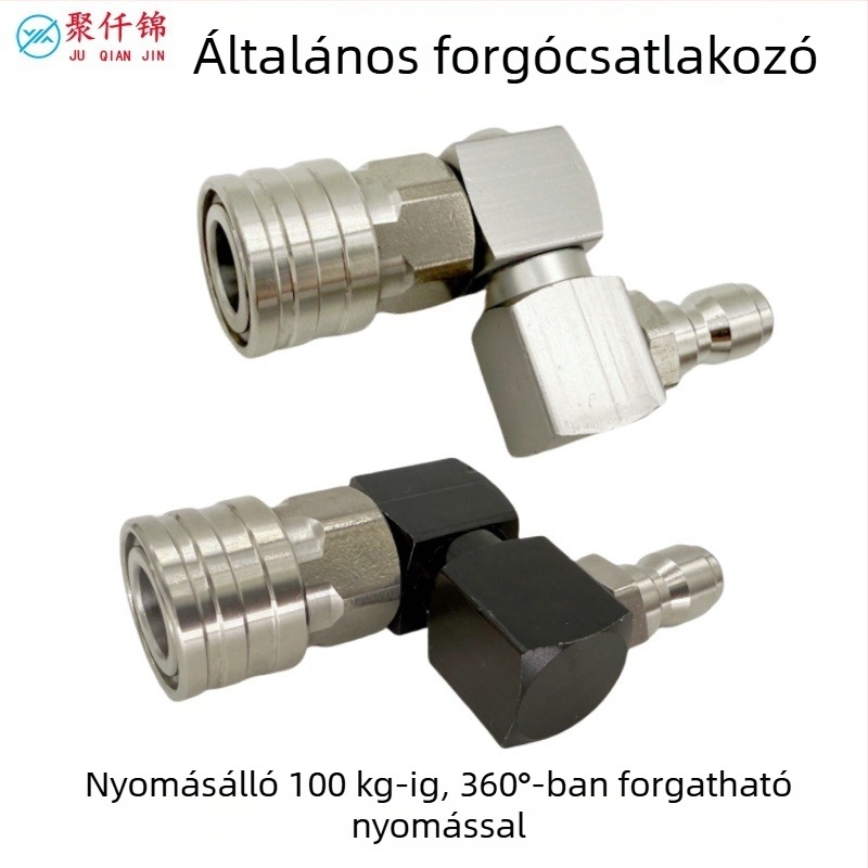 1/4 hüvelykes gyorscsatlakozású magasnyomású vízpisztoly, 360° forgó univerzális csukló; alumínium, réz és rozsdamentes acélból