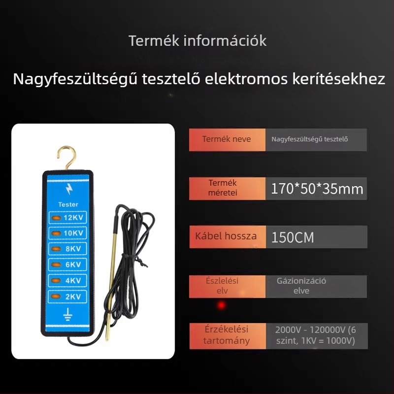 Elektronikus kerítés teszter - hordozható, feszültségmérés, mozgó kerítés; Anyag: Host + fémdrót; Stílus: Feszültség tesztelés; Típus: Mozgó kerítés