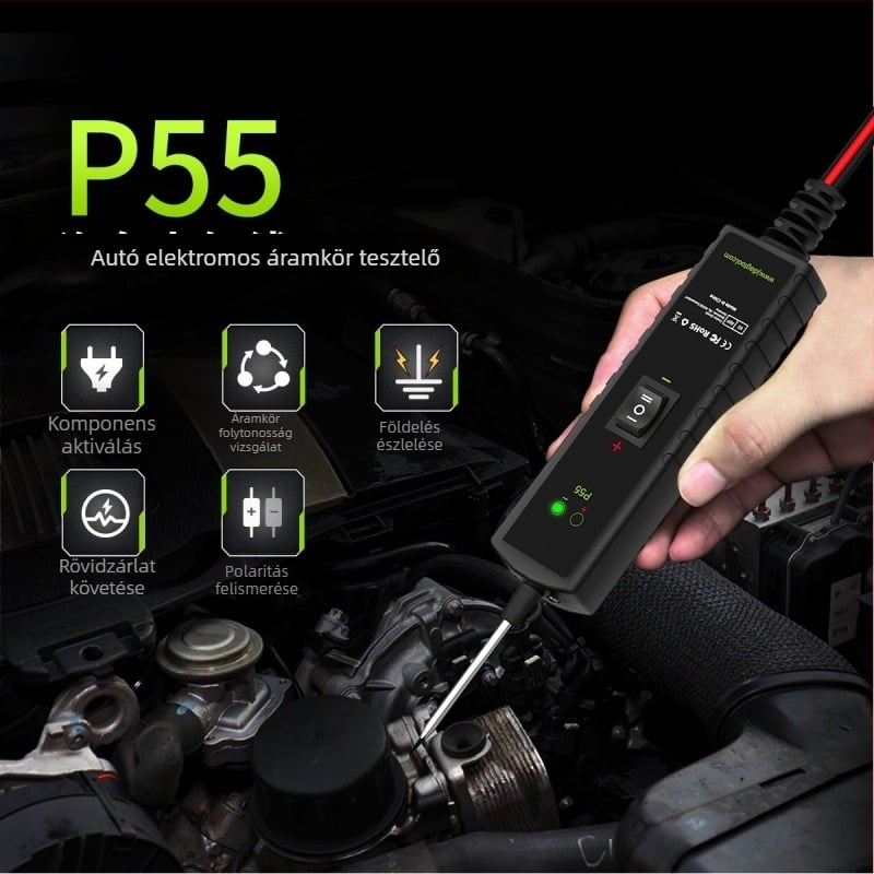 Autóhiba diagnosztikai műszer, modell P55, 12-24V, -10°C-tól 40°C-ig, autókhoz és motorkerékpárokhoz