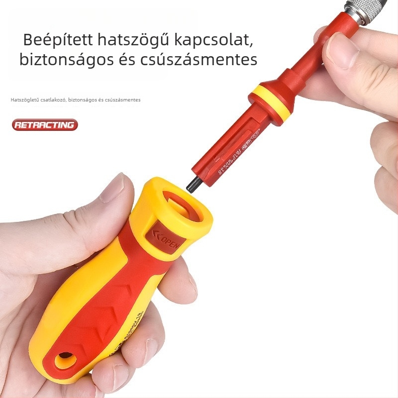 Izolált csavarhúzó készlet 18 az 1-ben, feszültségmérővel, Cr-V chrome vanádium acél, mágneses tippek