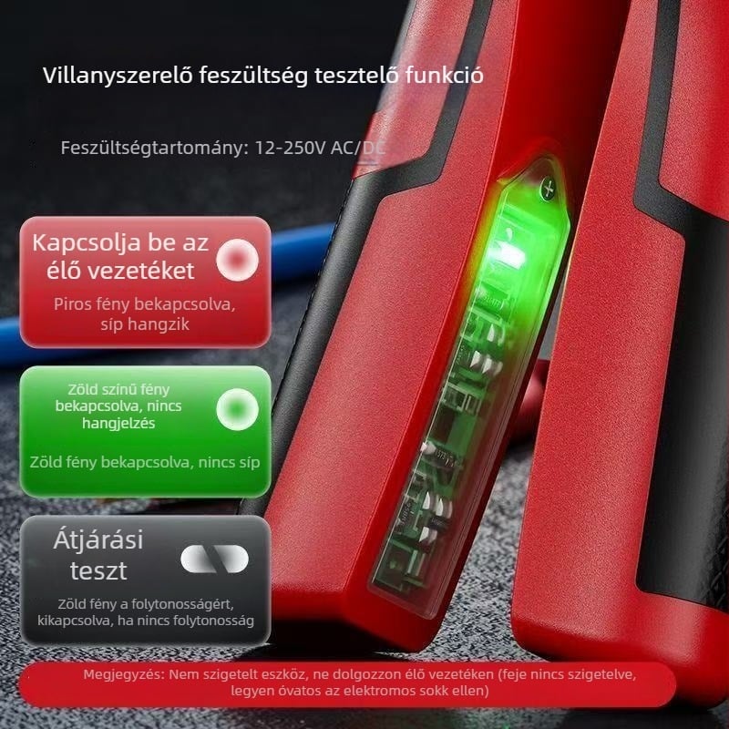 Elektronikus szerelőfogó, hegyesorrú, többfunkciós: kábelek vágása, vezetékek összenyomása, szigetelés eltávolítása és huzalok tekerése