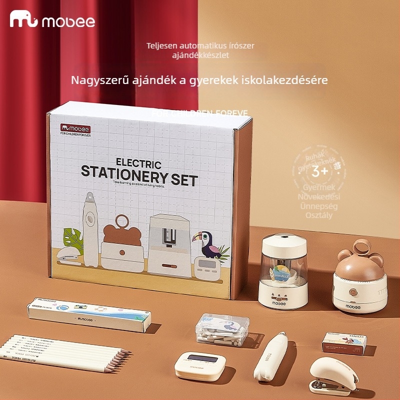 Mobee elektromos irodai készlet automata ceruzahegyezővel, ajándékdobozzal, asztali porgyűjtővel, diákok számára