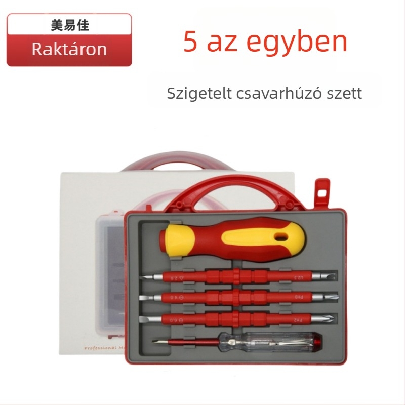 MYJ 5-in-1 izolált csavarhúzó készlet mágneses végű Cr-V acélból, elektromos karbantartáshoz magasfeszültséghez