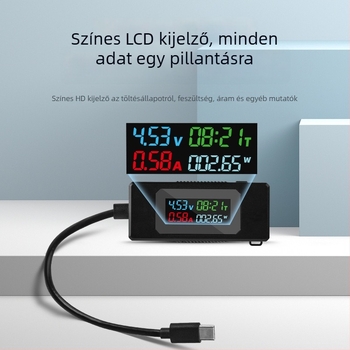Type-C mobil töltőteszter: áram- és feszültségmérés, töltési teljesítmény mérés, digitális kijelző