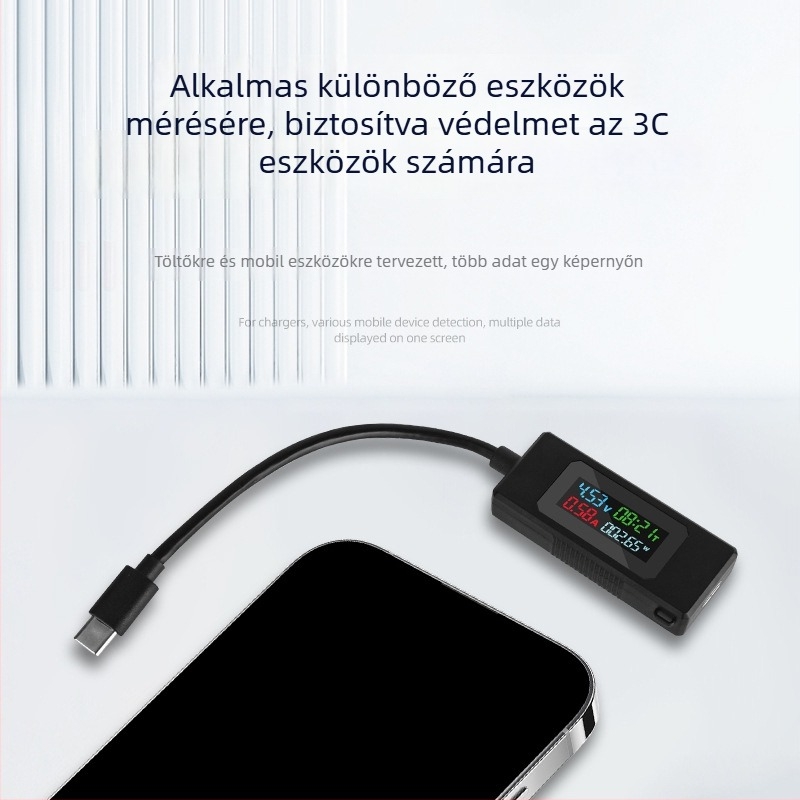 Type-C mobil töltőteszter: áram- és feszültségmérés, töltési teljesítmény mérés, digitális kijelző
