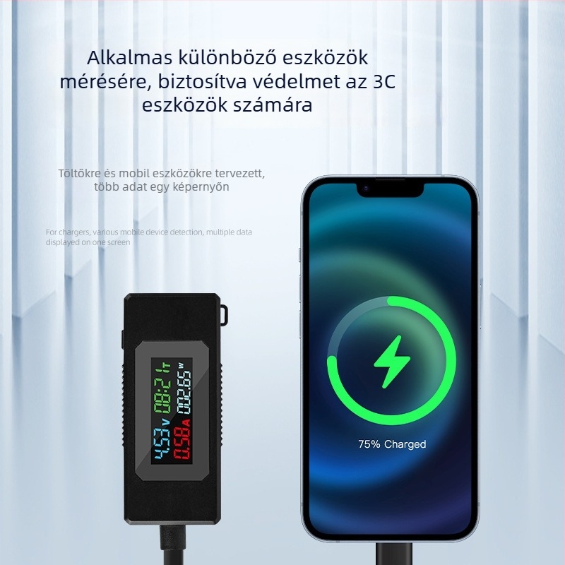 Type-C mobil töltőteszter: áram- és feszültségmérés, töltési teljesítmény mérés, digitális kijelző