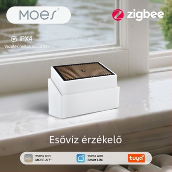 MOES Zigbee intelligens esőérzékelő és kültéri fényérzékelő, IPx4 vízálló, CR123A elemről működik
