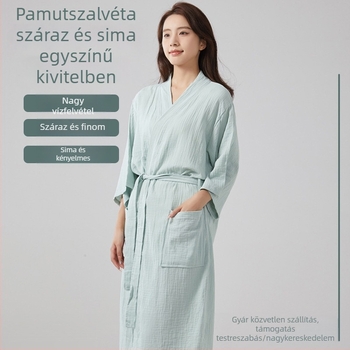 Fürdőköpeny tiszta pamutból, kétszeres géz anyag, nyári könnyű, bőrbarát és nedvszívó, otthoni viselethez