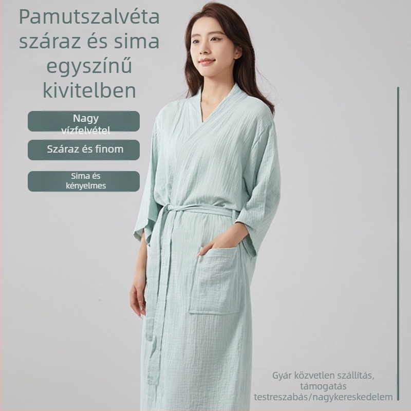 Fürdőköpeny tiszta pamutból, kétszeres géz anyag, nyári könnyű, bőrbarát és nedvszívó, otthoni viselethez