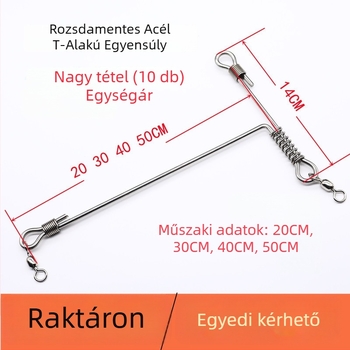 T-alakú horgász tartozék szétválasztó, görbült kés félhold profil, rozsdamentes acél, vastagított kivitel mélytengeri horgászathoz, horogra tervezve