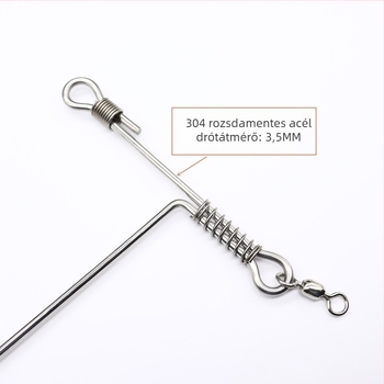 T-alakú horgász tartozék szétválasztó, görbült kés félhold profil, rozsdamentes acél, vastagított kivitel mélytengeri horgászathoz, horogra tervezve