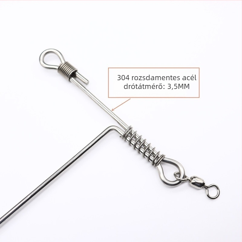 T-alakú horgász tartozék szétválasztó, görbült kés félhold profil, rozsdamentes acél, vastagított kivitel mélytengeri horgászathoz, horogra tervezve