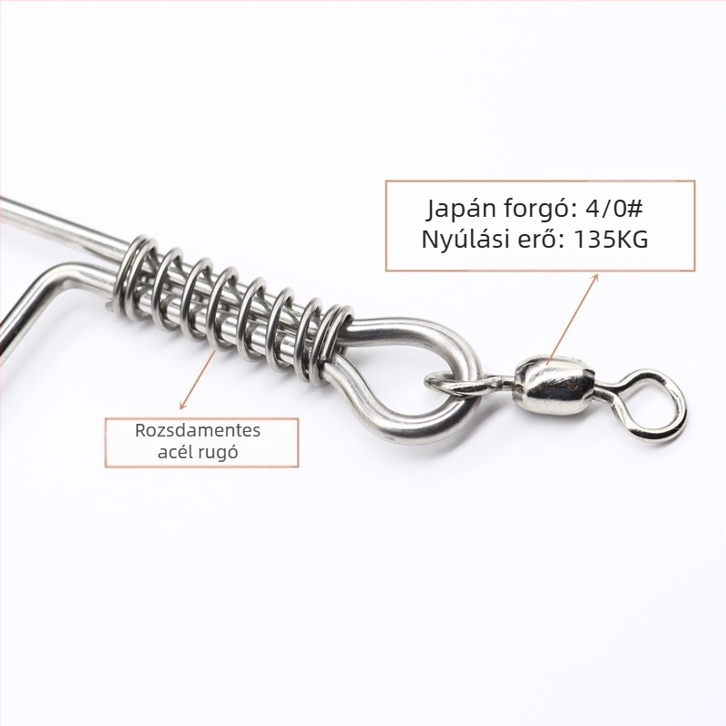 T-alakú horgász tartozék szétválasztó, görbült kés félhold profil, rozsdamentes acél, vastagított kivitel mélytengeri horgászathoz, horogra tervezve