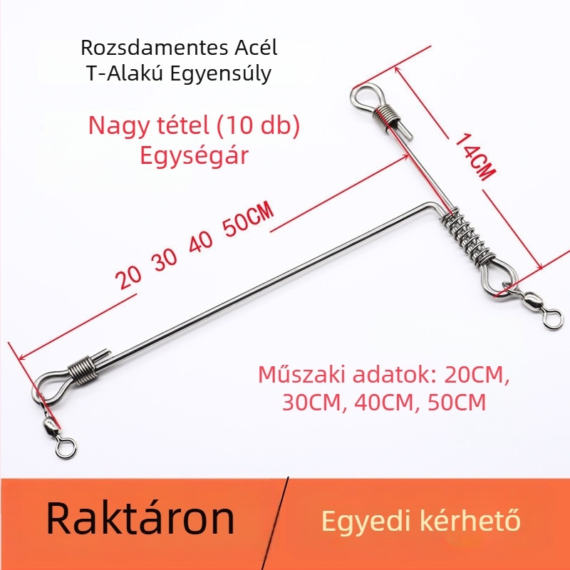 T-alakú horgász tartozék szétválasztó, görbült kés félhold profil, rozsdamentes acél, vastagított kivitel mélytengeri horgászathoz, horogra tervezve
