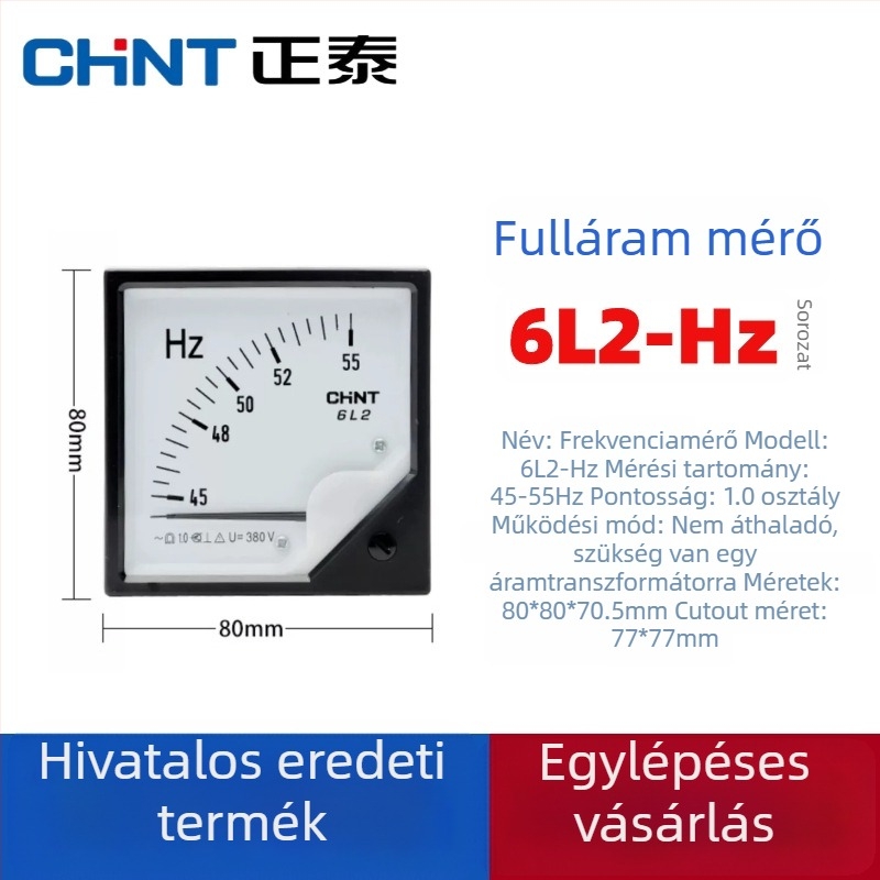 Analog frekvenciamérő, mutatós típusú, modell 6L2-HZ, 55-65 Hz, 220/380 V