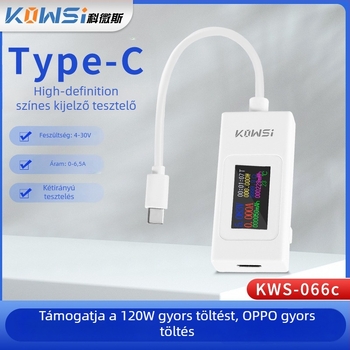 USB áram–feszültség–kapacitás–teljesítmény tesztelő eszköz, KWS-066C monitor, Cosway, bemeneti feszültség 4-30 V, környezeti hőmérséklet 60°C, tömeg 20