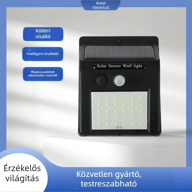 Kerti napelemes külső világítás mozgásérzékelővel, vízálló falikar udvarra és otthonra