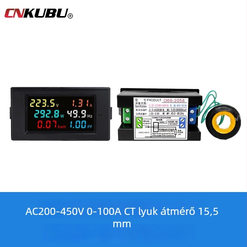 D69-2058 AC feszültség- és áramerősségmérő, teljesítményfigyelő, digitális kijelző, intelligens modul