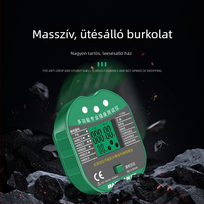 Fázisdetektor multifunkcionális digitális kijelzővel, aljzat–dugó detektor, szivárgásészlelés