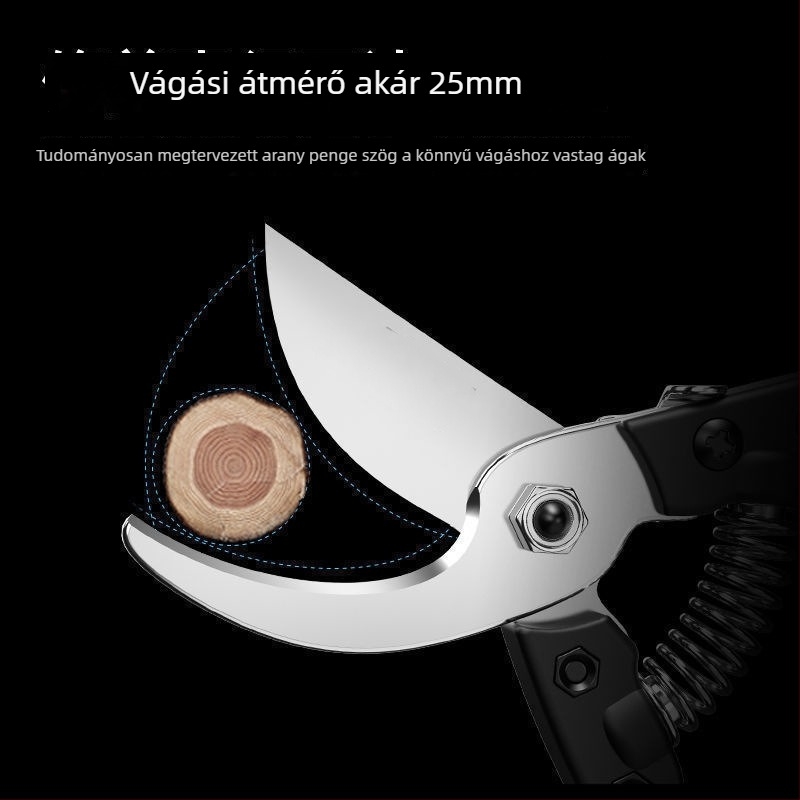 Kertészeti metszőolló ergonomikus kialakítással gyümölcsfákhoz és virágokhoz
