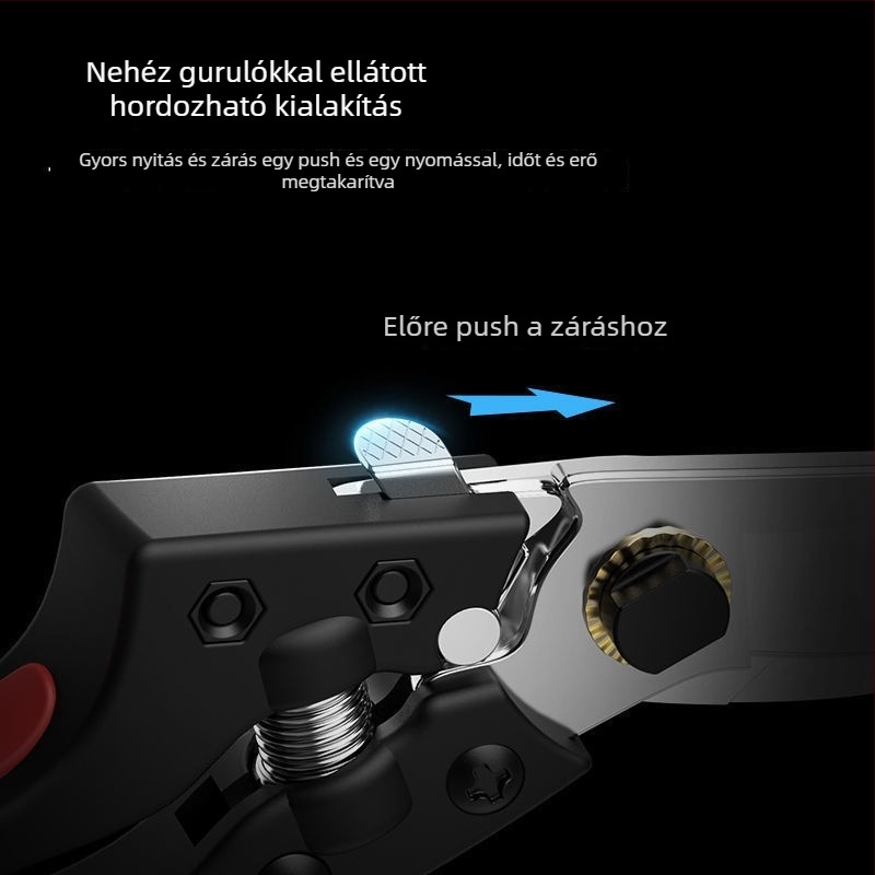 Kertészeti metszőolló ergonomikus kialakítással gyümölcsfákhoz és virágokhoz