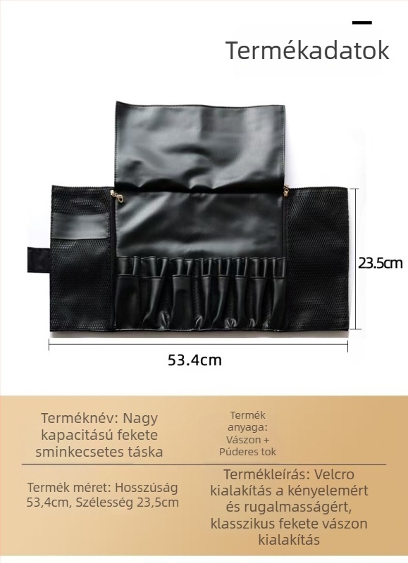Sminkecsetek táska, 24 darabos készlet, PU bőr, függőleges összecsukható dizájn, ecsettáskával