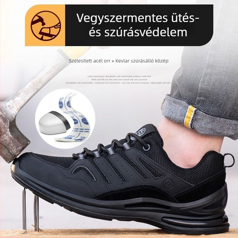 Férfi munkavédelmi cipő, könnyű, szigetelt; 10KV villamos védelem; perforáció- és összenyomódás elleni védelem; felső rész fly mesh; orrtalp: műanyag-acél.