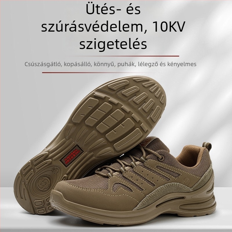 Férfi munkavédelmi cipő, könnyű, szigetelt; 10KV villamos védelem; perforáció- és összenyomódás elleni védelem; felső rész fly mesh; orrtalp: műanyag-acél.