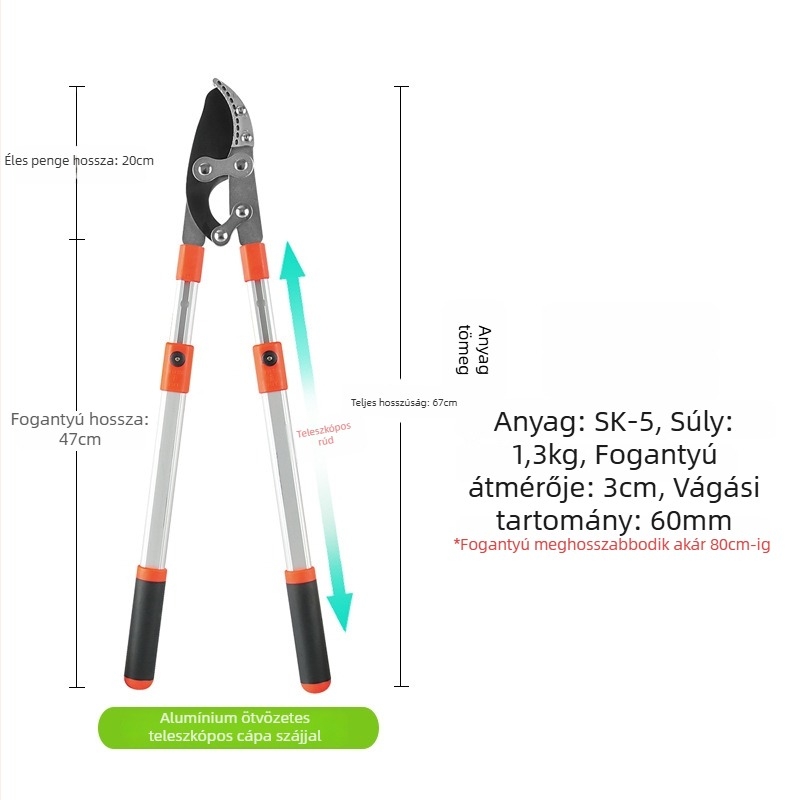 Teleszkópos ágvágó olló SK-5 pengével, alumínium ötvözetű nyél, tömege 1300 g