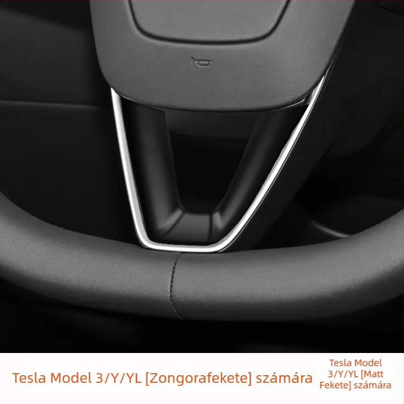 Tesla Model 3/Y kormánygomb dekoratív védő matrica – belső fényes kiegészítő