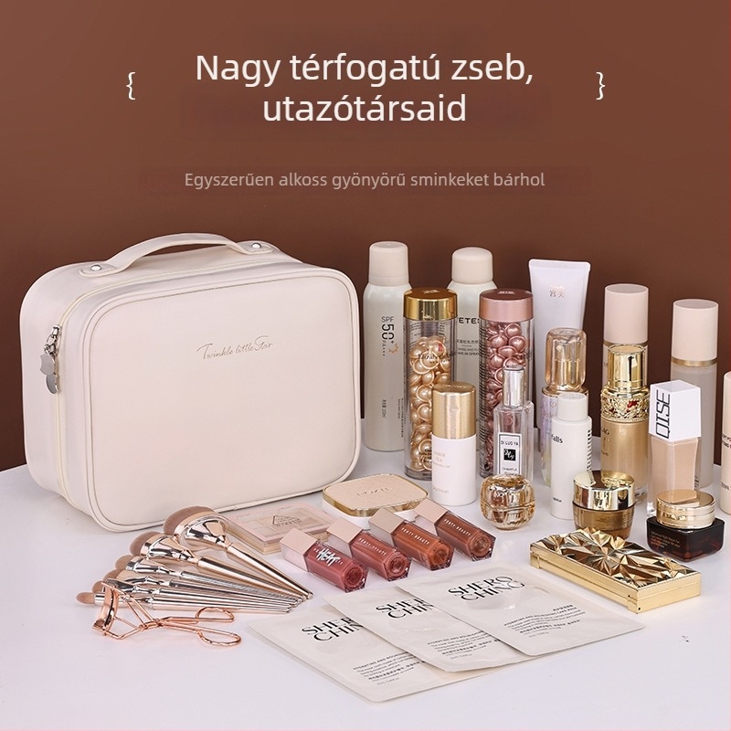 Sminkes táska, PU anyag, Kocka alakú, Nagy kapacitás, Vízálló