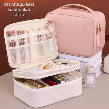 Sminktáska – PU, kocka alakú, kétszintes, nagy kapacitás, modell 8114