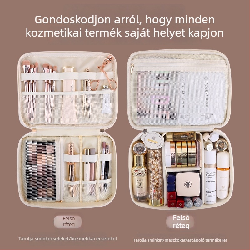 Sminktáska – PU, kocka alakú, kétszintes, nagy kapacitás, modell 8114