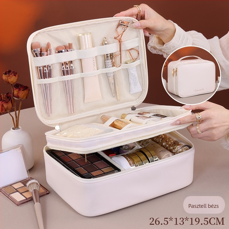 Sminktáska – PU, kocka alakú, kétszintes, nagy kapacitás, modell 8114