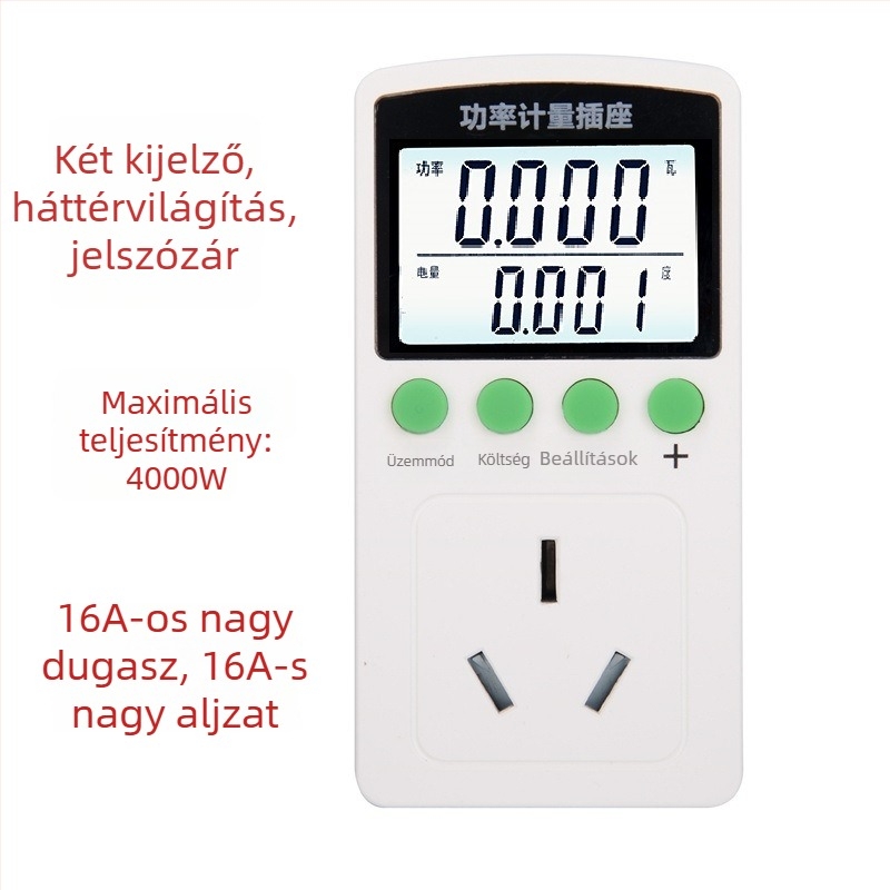 Coward otthoni energiamonitor mérő aljzattal – méri a feszültséget, az áramerősséget és a teljesítményt; számkijelző; 50 Hz.
