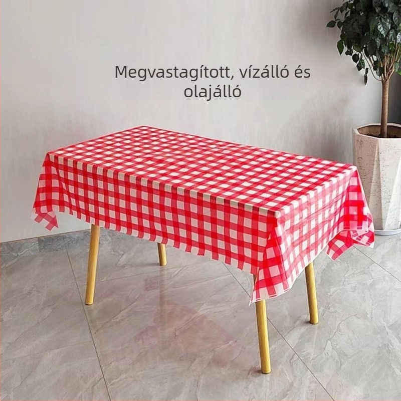 Egyszer használatos asztalterítő PE műanyagból, négyszögletes alakú, vízálló és olajálló, Window Flower minta virágokkal és rácssal