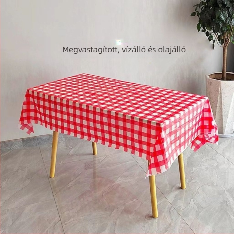 Egyszer használatos asztalterítő PE műanyagból, négyszögletes alakú, vízálló és olajálló, Window Flower minta virágokkal és rácssal