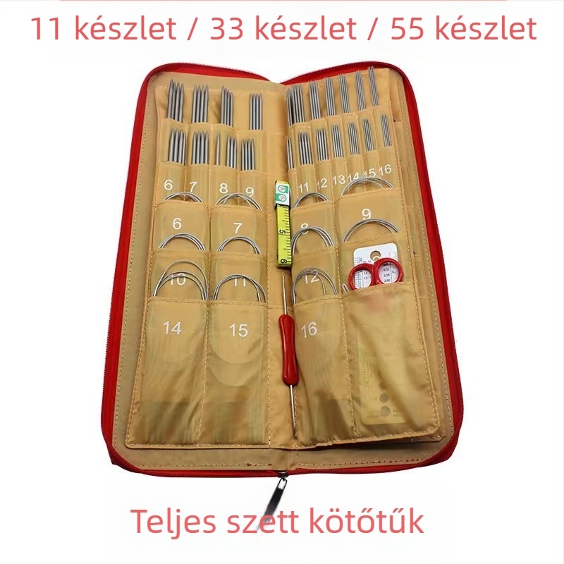 Aixin rozsdamentes acél kötőtűkészlet körkötőtűkkel és egyenes tűkkel