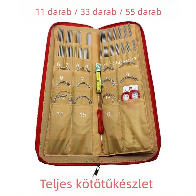 Aixin rozsdamentes acél kötőtűkészlet körkötőtűkkel és egyenes tűkkel