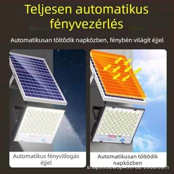 LED napelemes reflektor kültéri használatra, IP67 vízálló, 100W, 3.2V, indukciós kapcsoló, 12–16 órás üzemidő