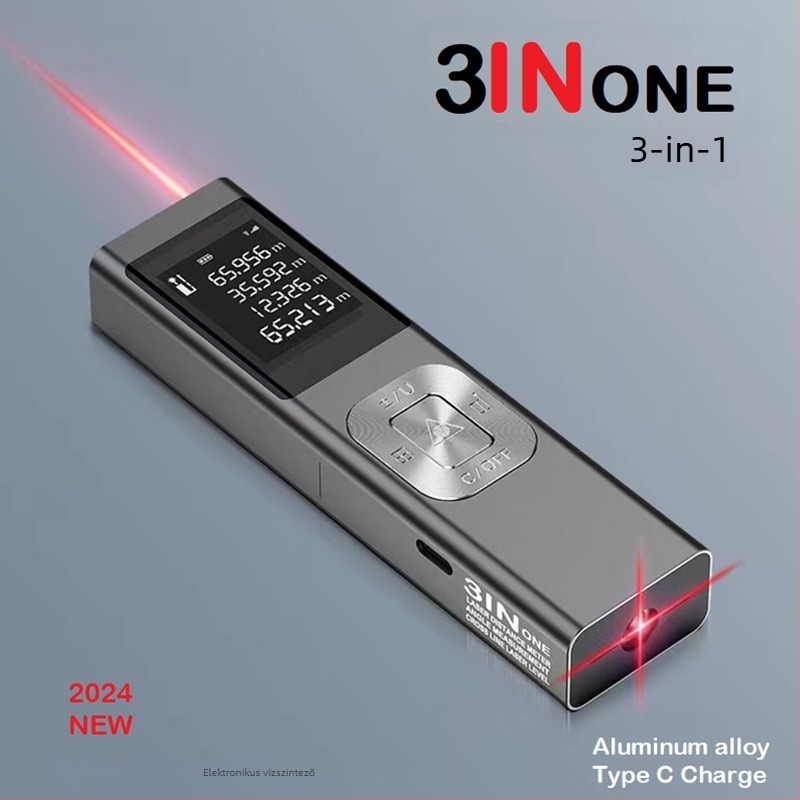 Lézeres távolságmérő - 3 az egyben, keresztezett lézervonal projektor, fém ház