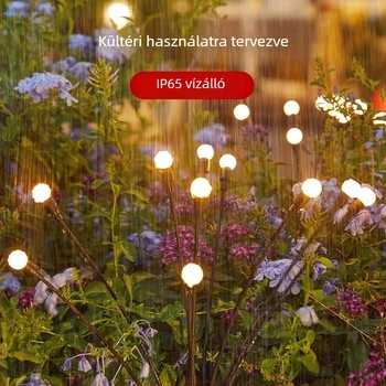 Napelemes talajlámpa, firefly dizájn, IP65 vízálló, rozsdamentes acélból, 5W, 6–12 órás folyamatos világítás.