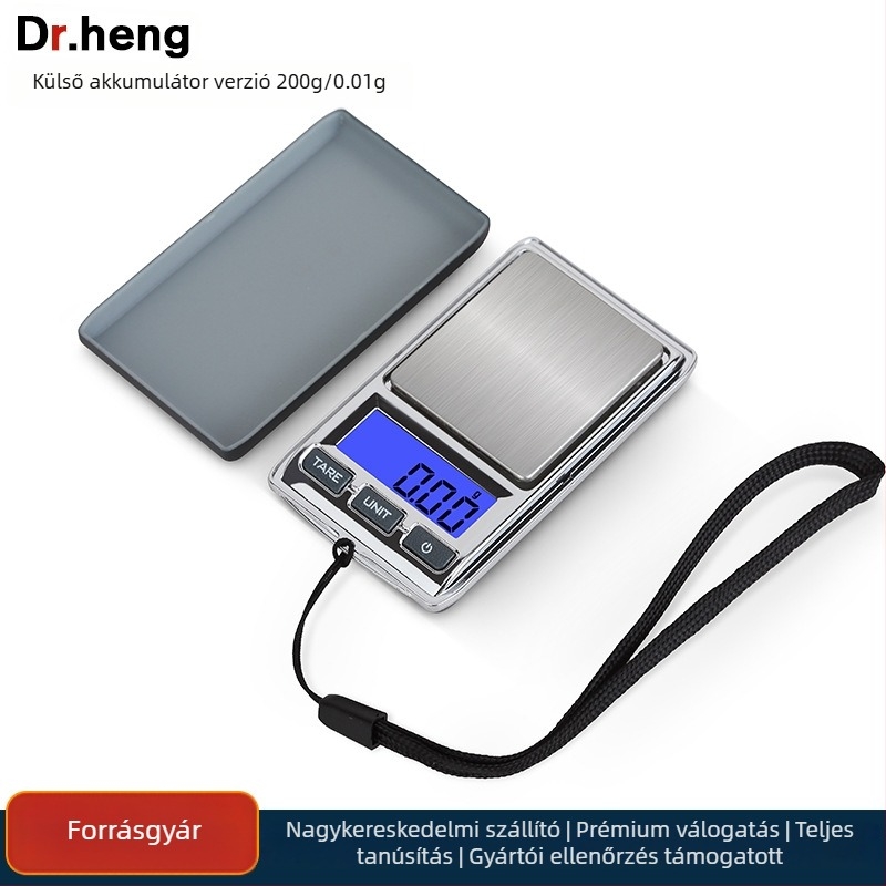 DH-958 Zsebméretű elektronikus mérleg ékszerekhez, 500 g kapacitás, elektronikus mérés, CR2012 elemről működik