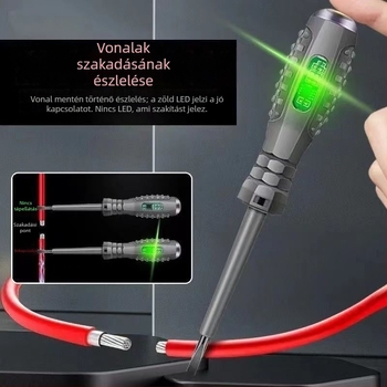 Villanyszerelő feszültségtesztelő toll – multifunkciós csavarhúzófejekkel, egyenes fej és kereszthorony fej dupla LED-del