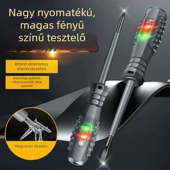 Villanyszerelő feszültségtesztelő toll – multifunkciós csavarhúzófejekkel, egyenes fej és kereszthorony fej dupla LED-del