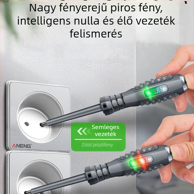 Villanyszerelő feszültségtesztelő toll – multifunkciós csavarhúzófejekkel, egyenes fej és kereszthorony fej dupla LED-del
