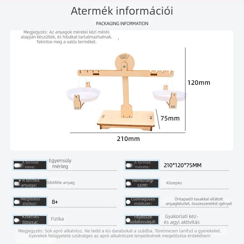 Fából készült DIY mérlegkészlet fizikai kísérletekhez, többfunkciós STEM játék 7-14 éveseknek