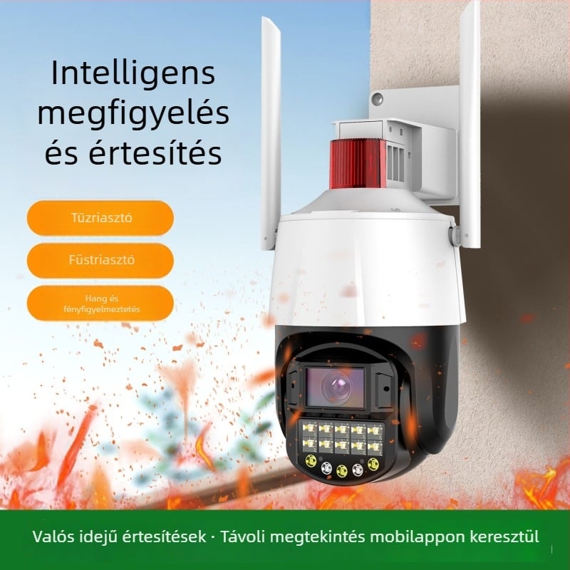 ML-WK670-HY PTZ kamera tűz- és füstdetektálóval, WiFi/4G, beltéri és kültéri használat, távoli mobil hozzáférés, 340° vízszintes, 90° függőleges, 12V DC